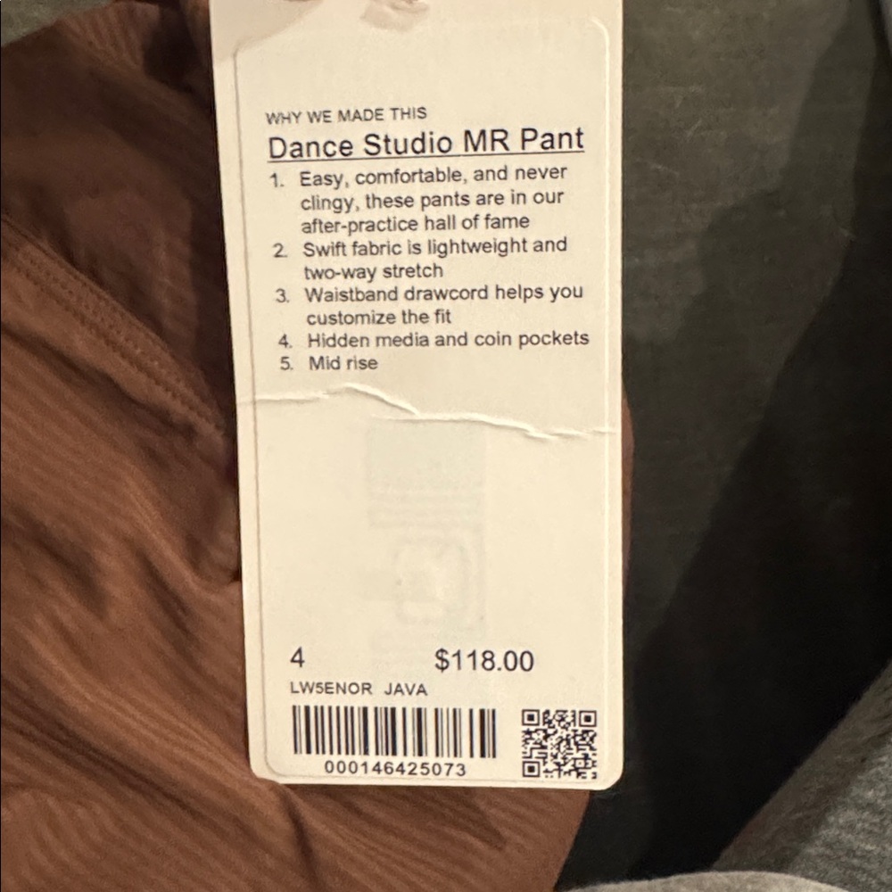 Lululemon mid rise dance studio pants Java NWT - image 2